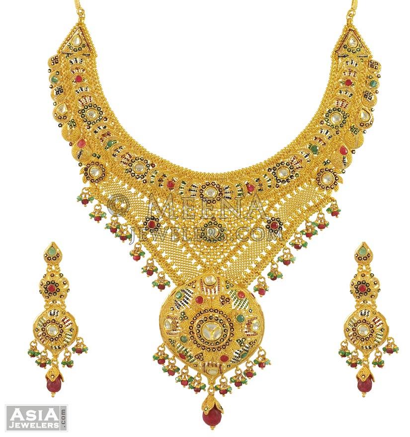 22k Exclusive Bridal Necklace Set Stbr10591 22kt Gold Indian Bridal Necklace And Earrings 7548