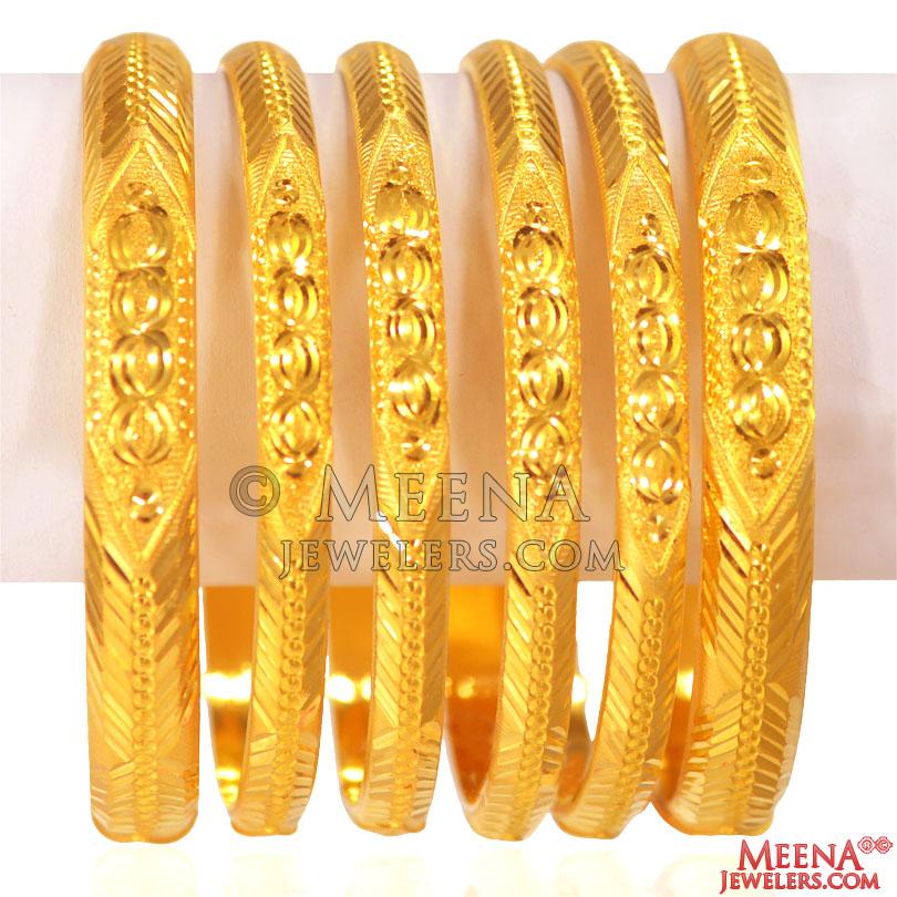 22K Gold Bangles Set of 6 - BaGo25912 - 22K Gold Bangle set (set of 6 ...