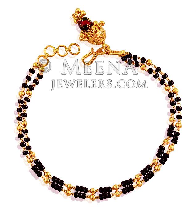 22k Black Beads Ladies Bracelet - BrLa18646 - 22k gold ladies bracelet