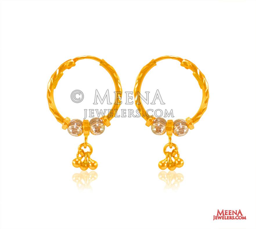 Two Tone Gold Hoops 22 Kt Erhp24791 22 Kt Two Tone Gold Hoops Earrings With Gold Balls 4810