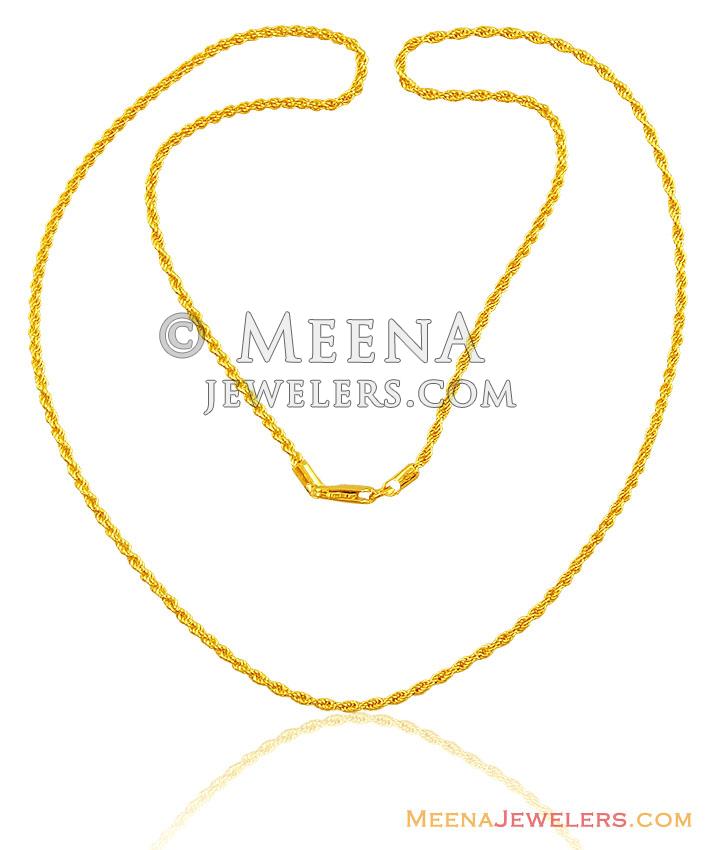 22K Hollow Rope Chain (20 Inches) ChPl14695 22k Yellow gold chain(20 Inches), beautifully