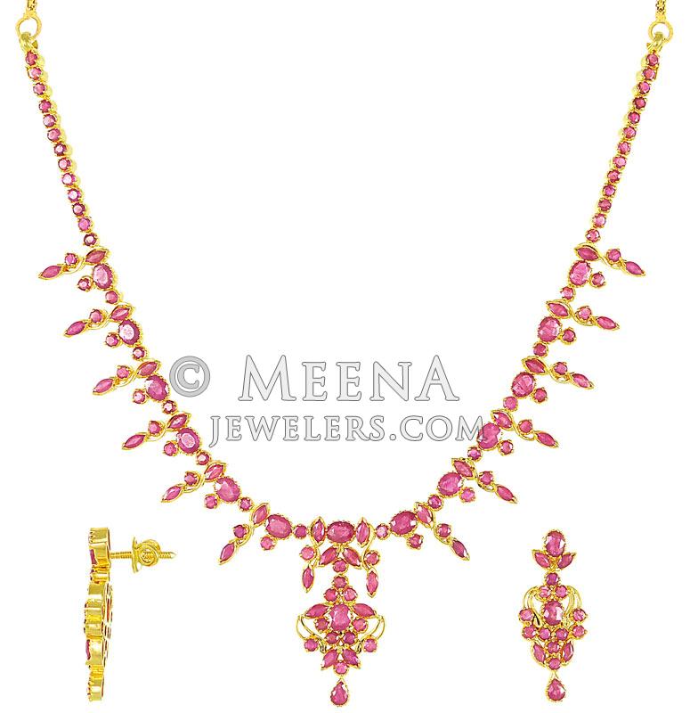 22Kt Ruby Necklace Set - StPs2742 - 22Kt Gold Ruby Necklace and