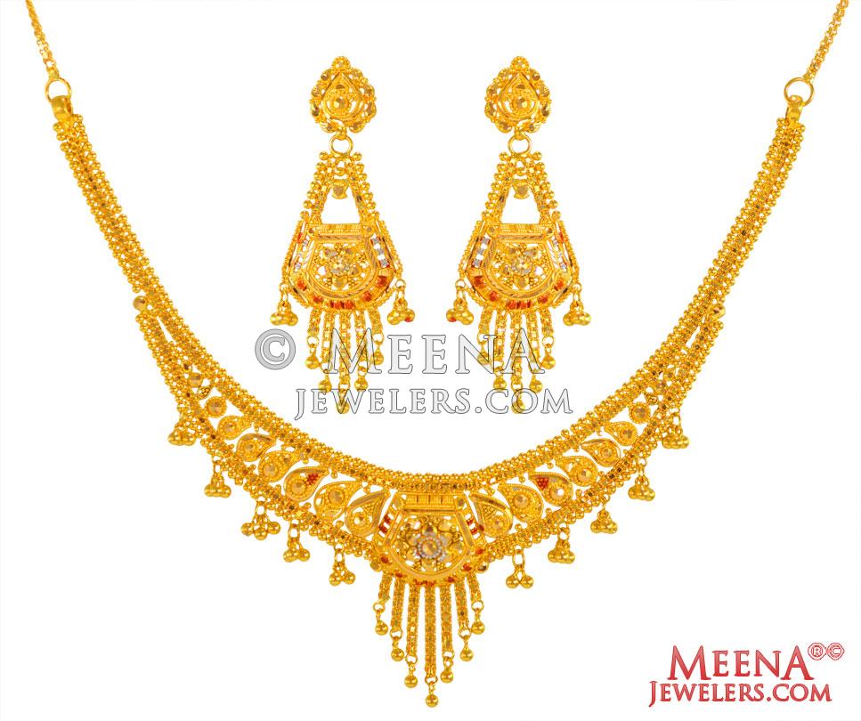 22 Karat Gold Necklace Set StGo25735 US 3,082 22k gold Necklace earring set is designed