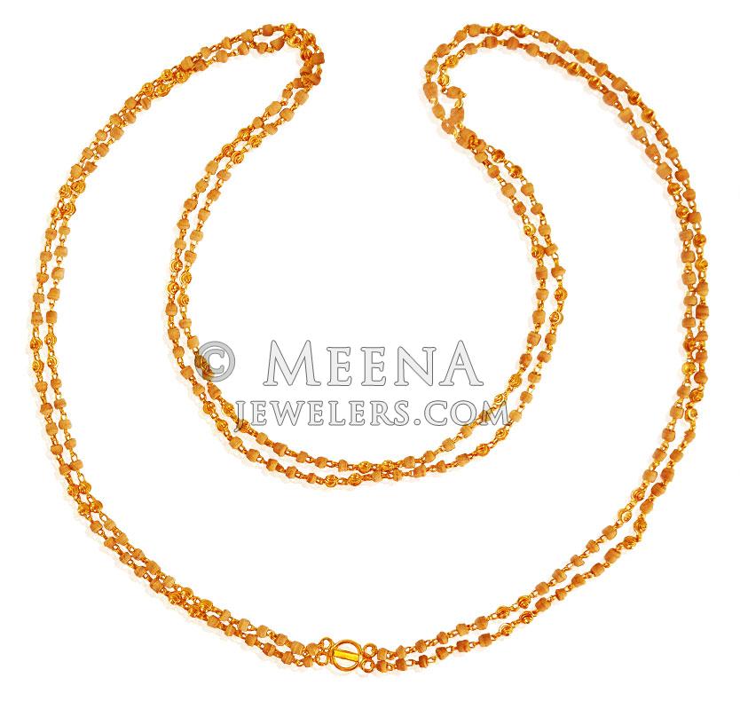 22Kt Gold White layered Tulsi chain - ChLo21645 - 22Kt Gold Tulsi mala ...