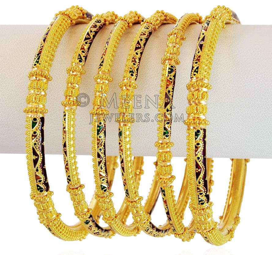 Traditional Meena Gold Bangles 6PC BaSt17582 Traditional Meenakari