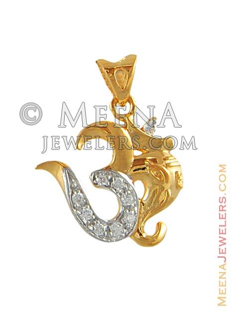 22Kt Two tone Om Pendant - PeOm6032 - 22K Gold two tone Om pendant with ...