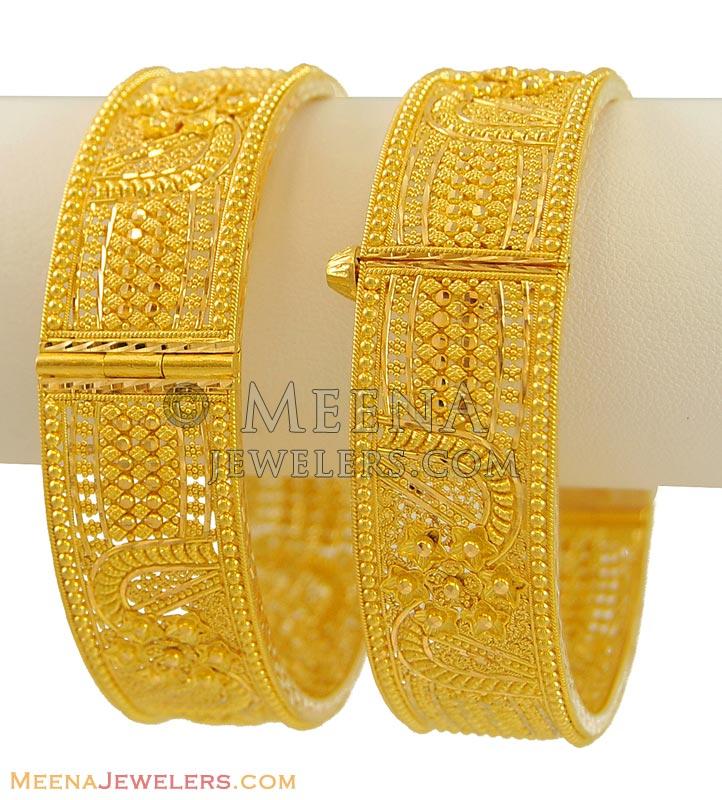 22K Yellow Gold Kadas(2 pcs) - BaKa9357 - 22k yellow gold kadas ...