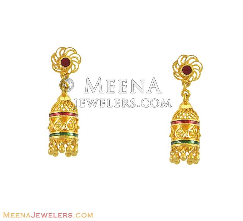 22k Meenakari Chandeliers Erfc11166 22k Gold Chandelier Earrings In