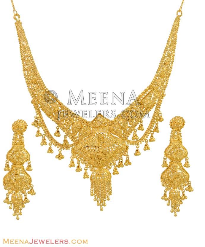 22Kt Gold Necklace Set - StGo9713 - 22Kt Gold Necklace and Earring Set ...