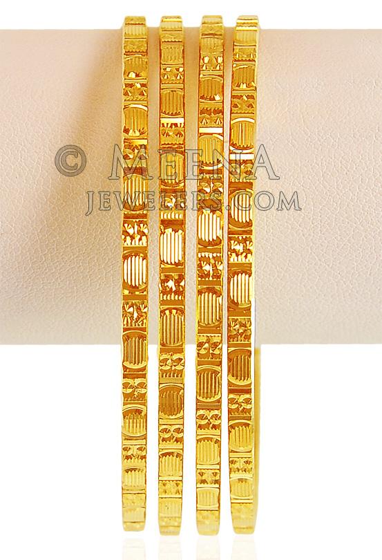 22kt Gold Machine Bangles (4 Pcs) - BaGo20092 - 22kt Gold bangles (4PCs ...