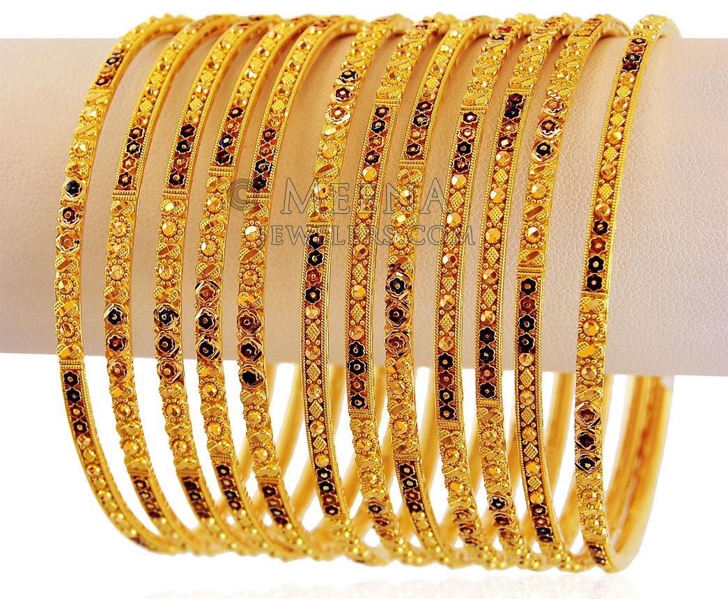 22K Gold Meenakari Bangles Set 12PC BaSt18059 22K Gold bangles set