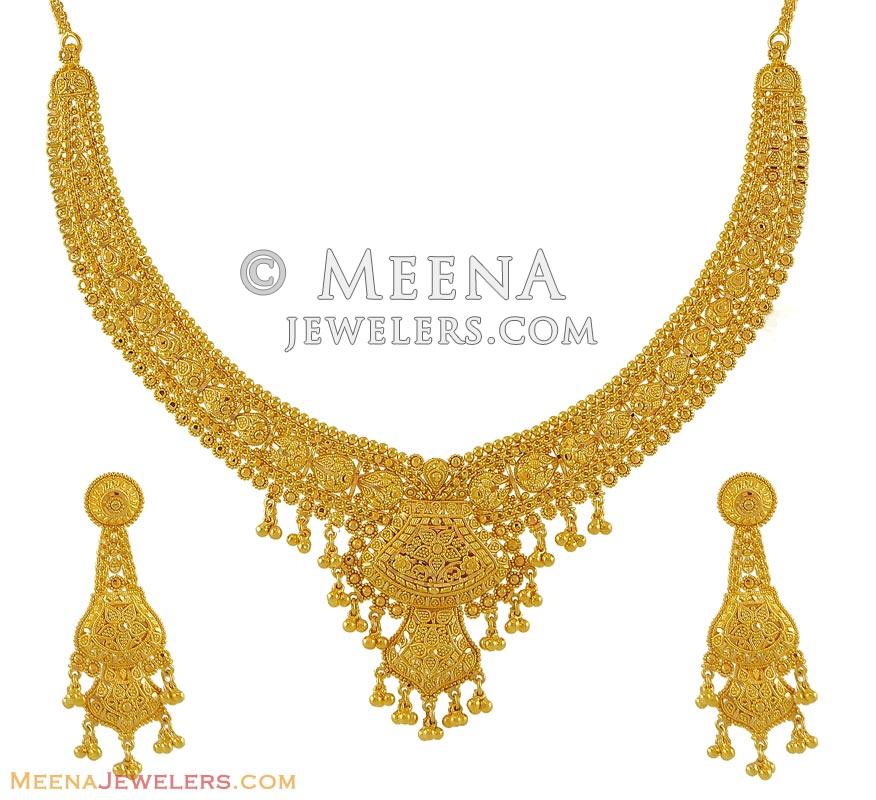 22k Yellow Gold Necklace Set - StGo8313 - 22k gold necklace and earring ...