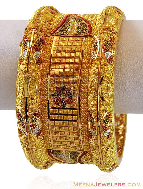 Traditional Three Tone Gold Kada Baka16584 22k Gold Kada 1pc