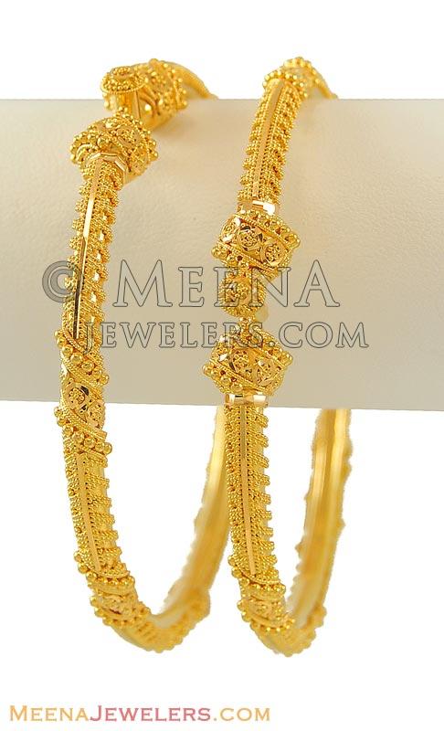 22k Gold Filigree Kada - BaKa9153 - 22k gold pipe kadas (2 pc ...