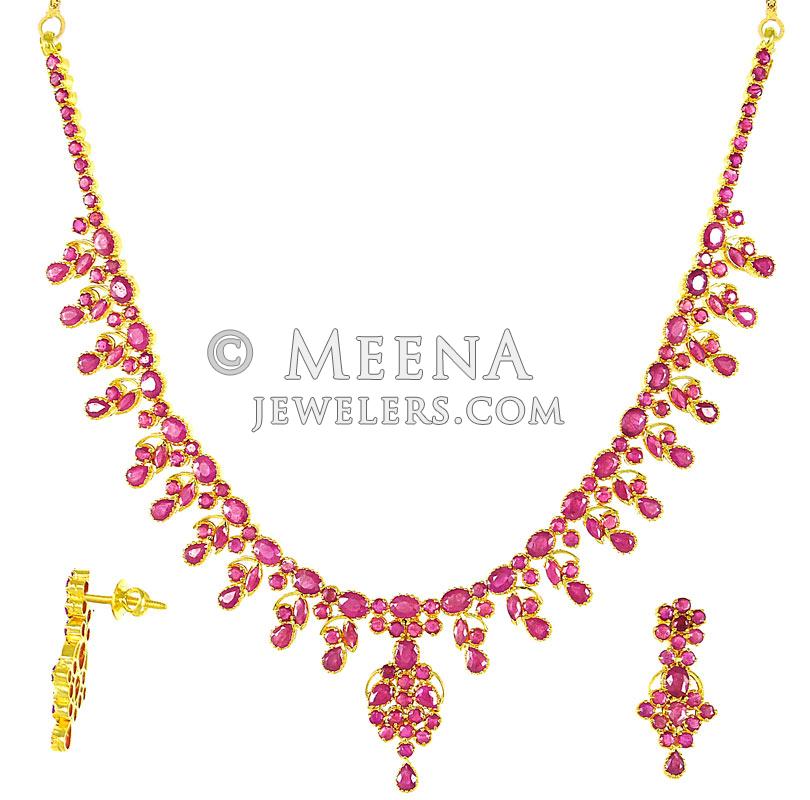 22Kt Ruby Necklace Set - StPs2741 - 22Kt Gold Ruby Necklace and