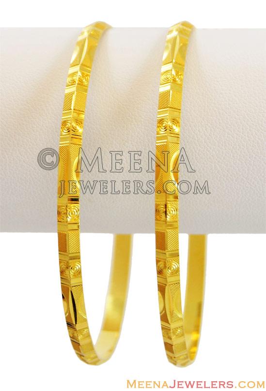 22K Machine Cut Bangles (Pair) - BaGo13797 - 22k Gold Bangles (Pair ...