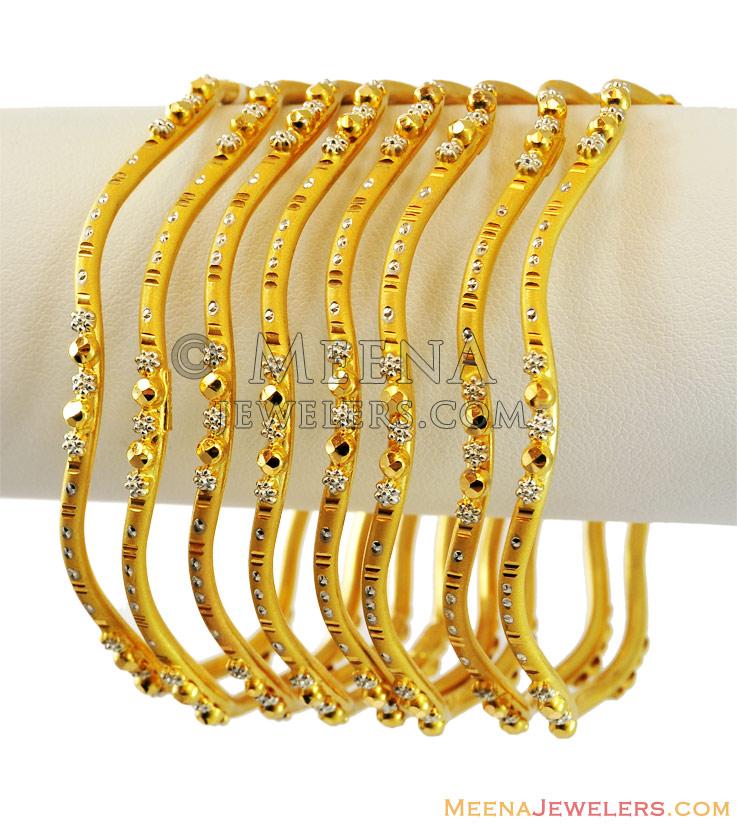 22K Two Tone Bangles (4 pcs) - BaGo13306 - 22K Gold Thin Bangles (4 pcs ...