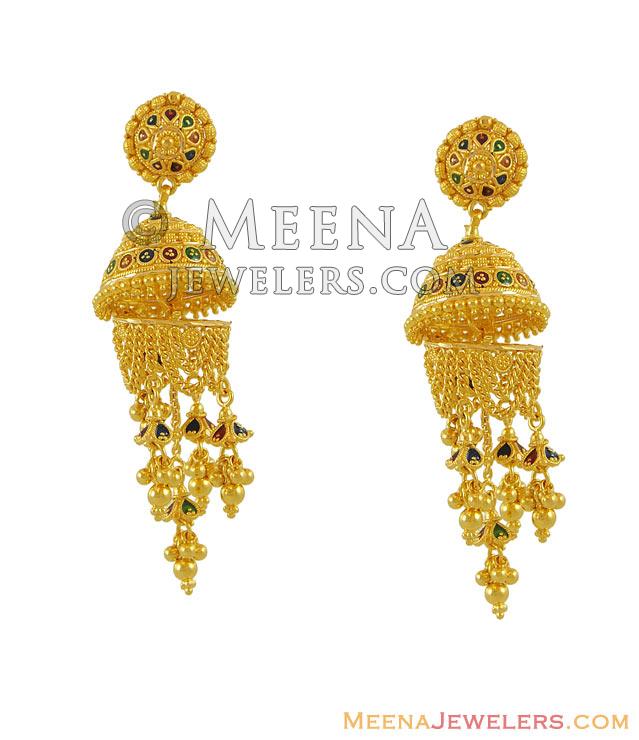 22K Gold Chandelier Earrings ErLn7572 22K Gold Fancy Chandelier