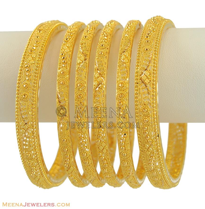 22kt Gold set of 6 Bangles - BaSt11281 - 22k gold bangles (set of 6 ...