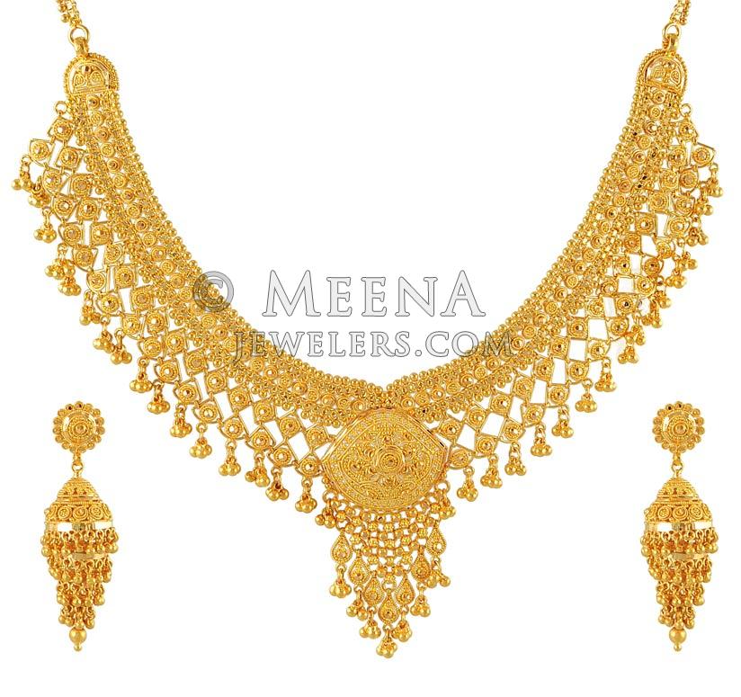 22Kt Necklace and Earrings Set - StGo4246 - 22Kt gold Necklace and ...