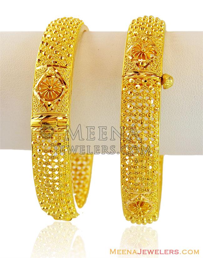 Beautiful Gold Filigree Kada Baka15571 22k Gold Kada Pair