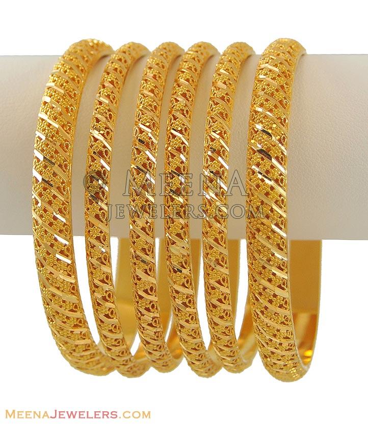 22K Gold Bangle Set (Set of 6) - BaSt9122 - 22Kt Gold Bangles with ...