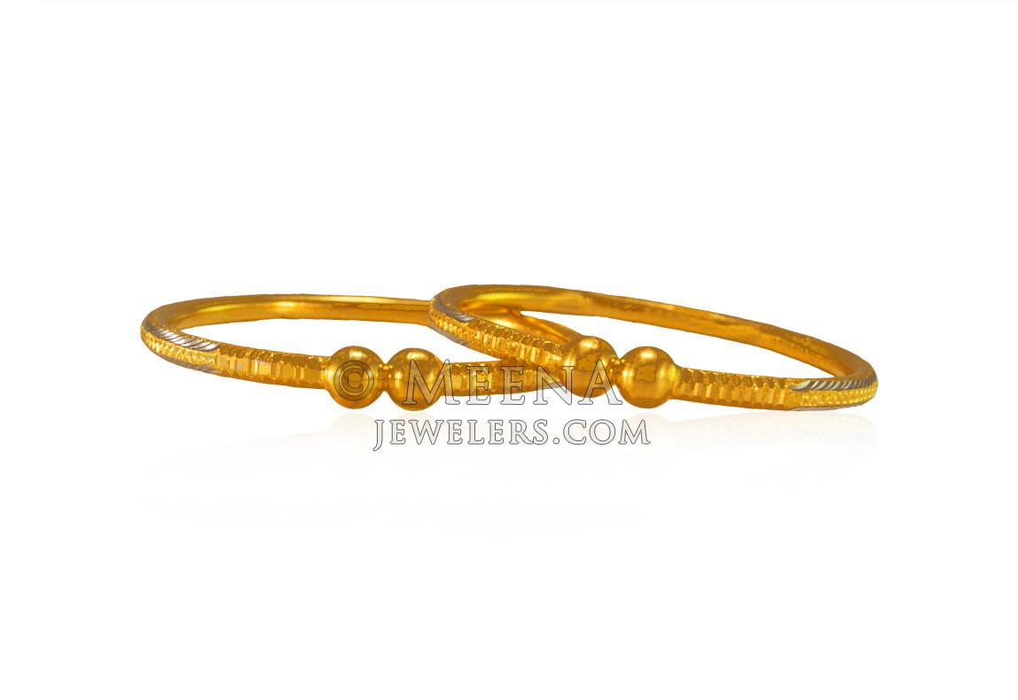 22Kt Gold Baby Bangle (2 Pcs) BjBa23548 22Kt Gold Kids Bangle (2