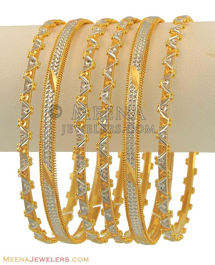 Two Tone Rhodium Bangles - Ba2t10995 - 22k gold bangles (set of 6) with ...