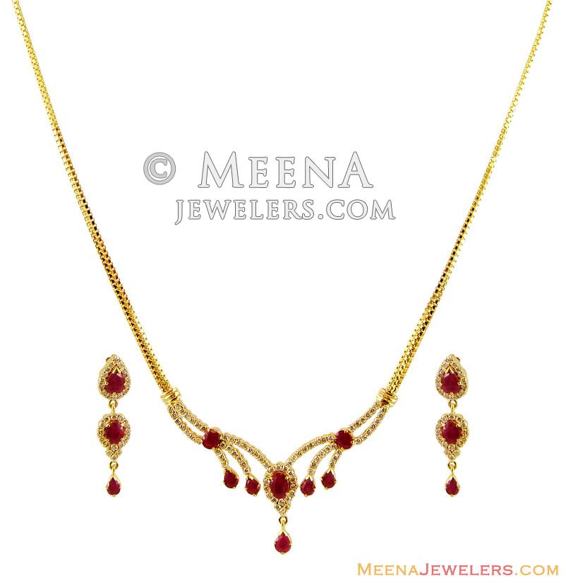 Diamond Ruby Necklace Set 18K - DiNs16412 - 18K Gold Necklace and