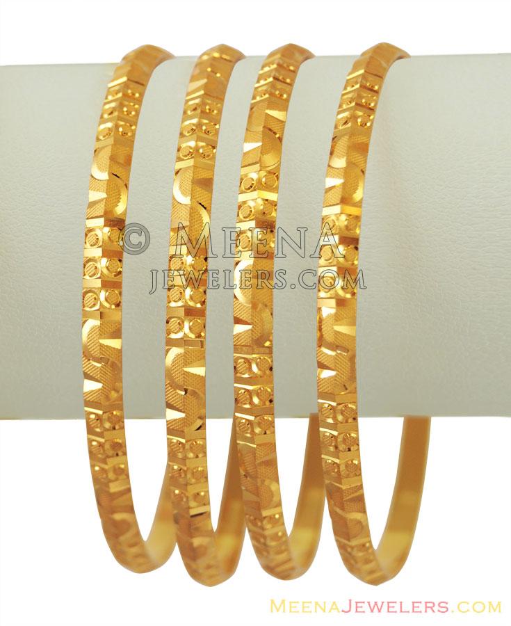 22K Machine Cut Gold Bangles(2 Pcs) - BaGo11461 - 22K machine cut Gold ...