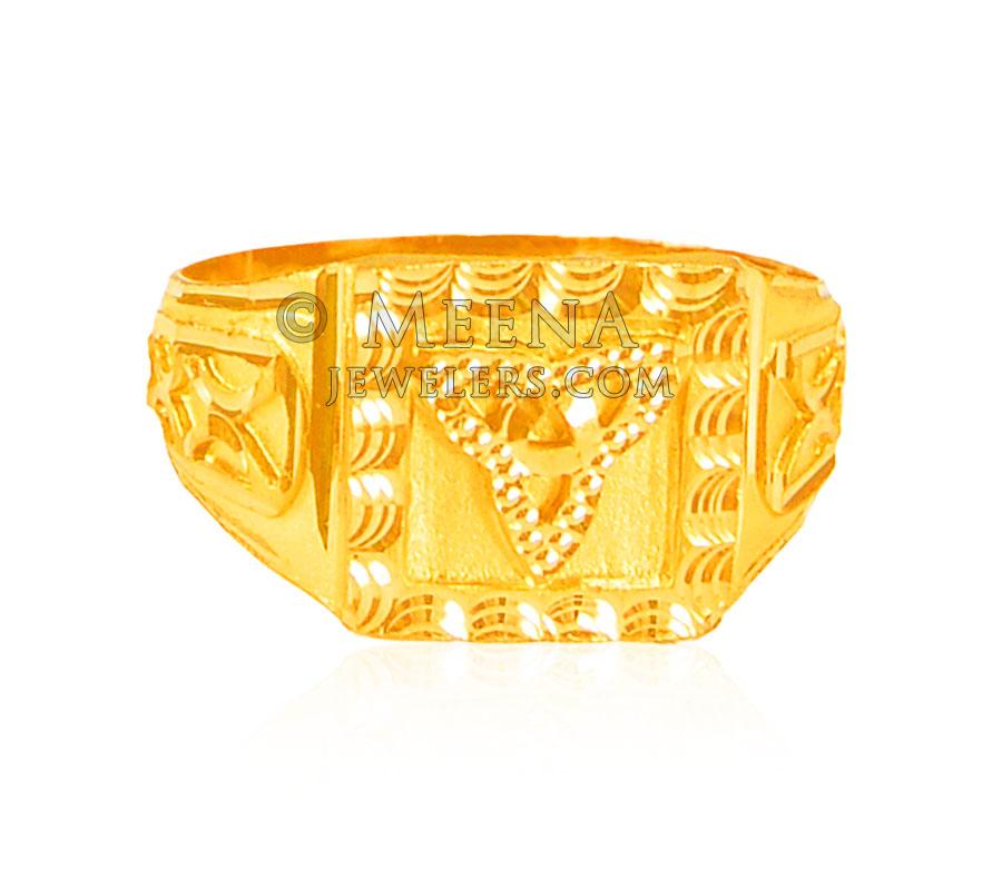 22k Mens Gold Ring Fancy Style RiMs23980 22kt mens gold ring
