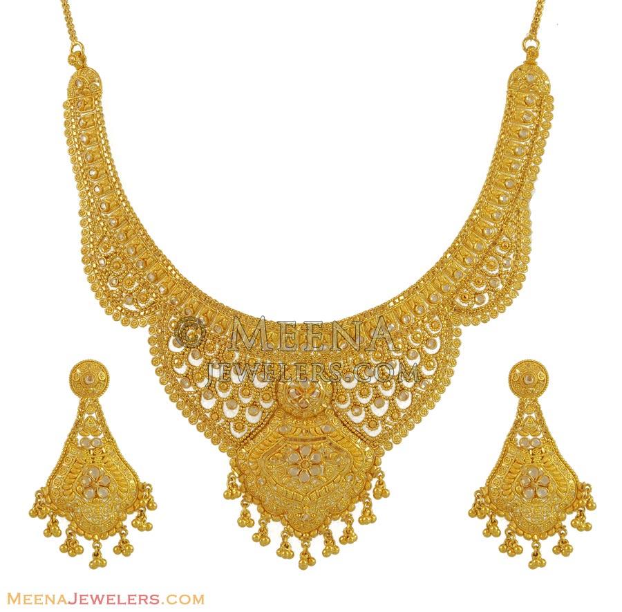 22kt Polki Gold Set - StGo10590 - 22Kt Gold Necklace Earring set ...