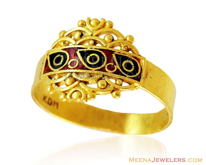 22k Fancy Gold Meena Ring - RiLp15216 - US$ 465 - 22k Fancy Gold Ladies ...