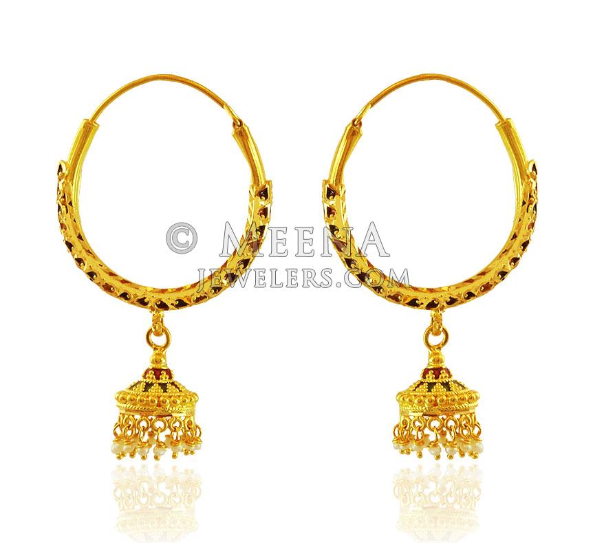 22K Gold Meenakari Hoops - ErHp17242 - Exclusive 22k gold Hoop earrings ...