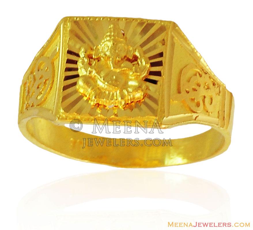 Ganesh Jee Mens 22K Ring - RiMs16524 - 22K Gold religious ring for men ...