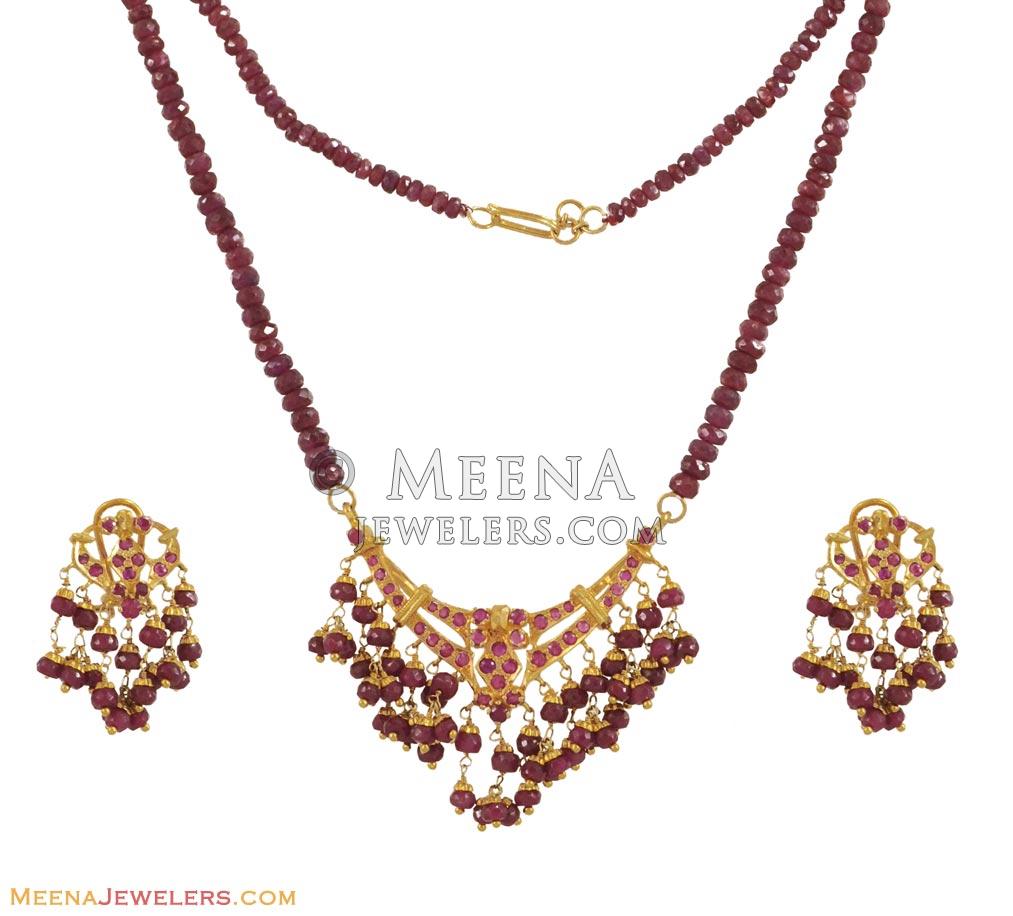 Ruby Necklace Set (22K Gold) - PsRu10509 - 22K Gold Necklace and ...