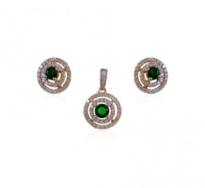 18Kt Diamond Emerald Pendant Set ( Diamond Pendant Sets )