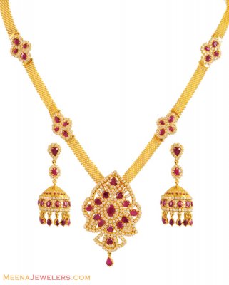 Ruby Necklace Set (22 Karat Gold) ( Combination Necklace Set )