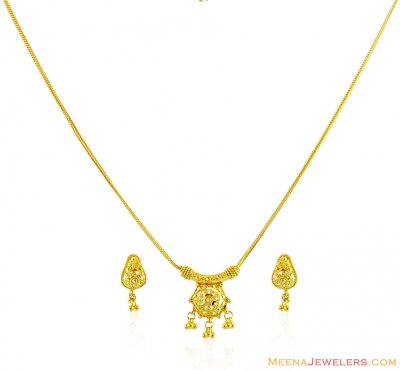 22k Fancy Gold Necklace Set - StLs15104 - 22k gold necklace & earrings ...