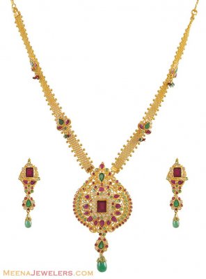 Exclusive Ruby, Emerald Necklace Set (22K) - StPs10774 - 22 Karat Gold ...