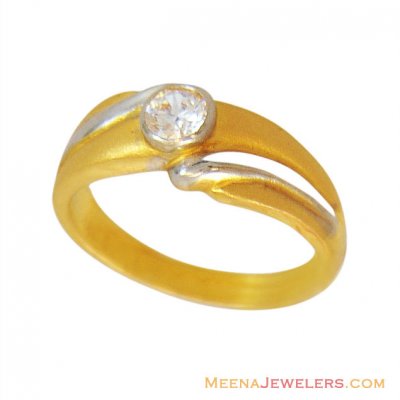 22K Two Tone Stone Ring ( Ladies Signity Rings )