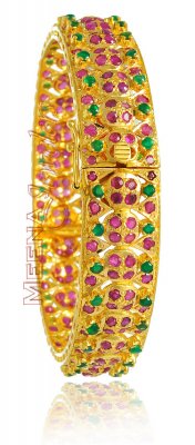 22Kt Gold Bangle with Ruby and Emerald ( Precious Stone Bangles )