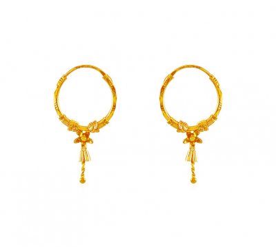 Gold Hoop Earrings - ErHp18621 - 22K Gold Hoop earrings with shine ...