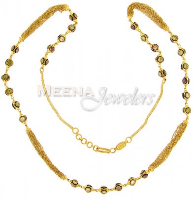 22Kt Ladies Chain With Meena and SemiPrecious Stones ( 22Kt Gold Fancy Chains )