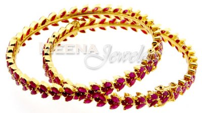 22 Kt Gold Bangles with Ruby ( Precious Stone Bangles )