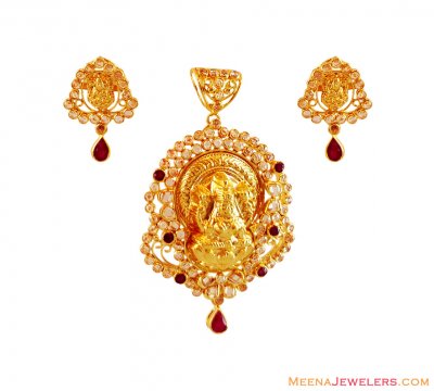 22k temple Mahalkshmi Pendant Set ( Precious Stone Pendant Sets )
