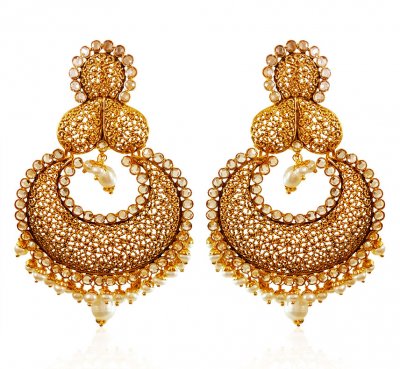 22k Gold Chandbali Earrings ( 22Kt Gold Fancy Earrings )