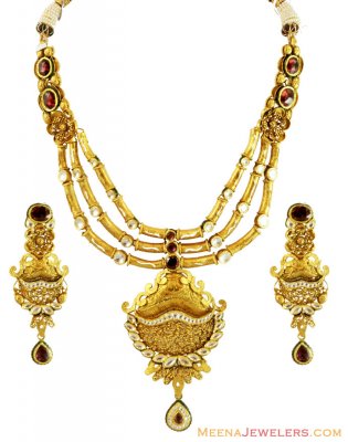 22K Designer Kundan Necklace Set ( Antique Necklace Sets )