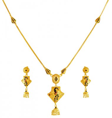 22Kt Gold Peacock Necklace Set ( Light Sets )