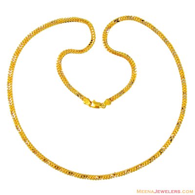 22K Mens Solid 2 Tone Chain(20 In)  ( Men`s Gold Chains )